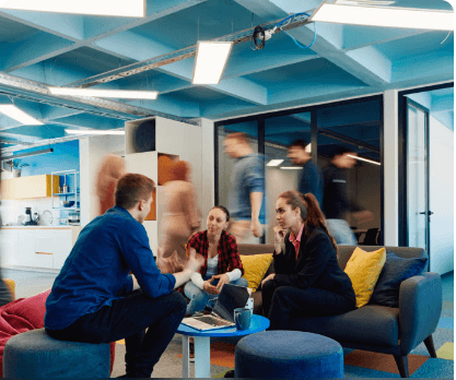 Pixizen team in a modern office lounge meeting